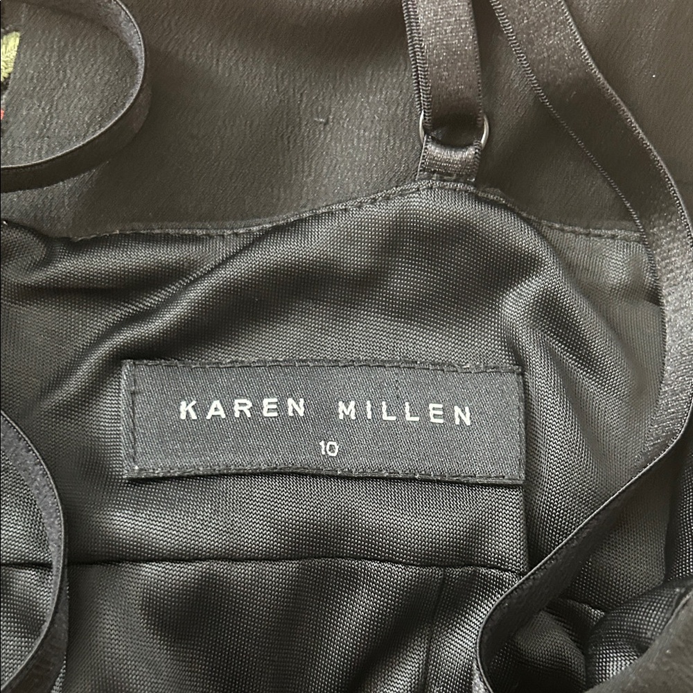 Karen Millen Sexy Black w/ Roses Spaghetti Straps Silk Sheath Dress **Sz 10** 🌹🌹 - Picture 6 of 7